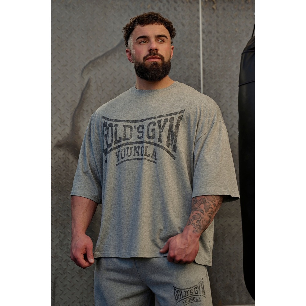 YoungLA Golds Gym Oversized T-Shirt Gray Graphic Bodybuilding Tee XXL 4248